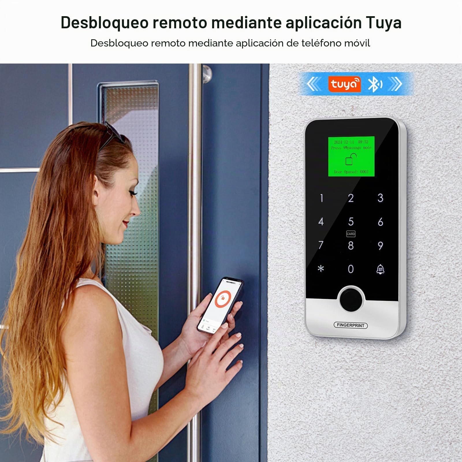 Kit de control de acceso de seguridad ReaIOKbii con Bluetooth y aplicación Tuya, controlador de acceso inteligente con huella dactilar y RFID, cerradura de puerta con teclado táctil, cerradura