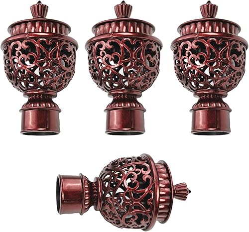 MroMax 4 remates de tapa para barra de cortina, tapa de ventana de 1-110 pulgadas, remates decorativos vintage de plástico rojo para barra de 1.102