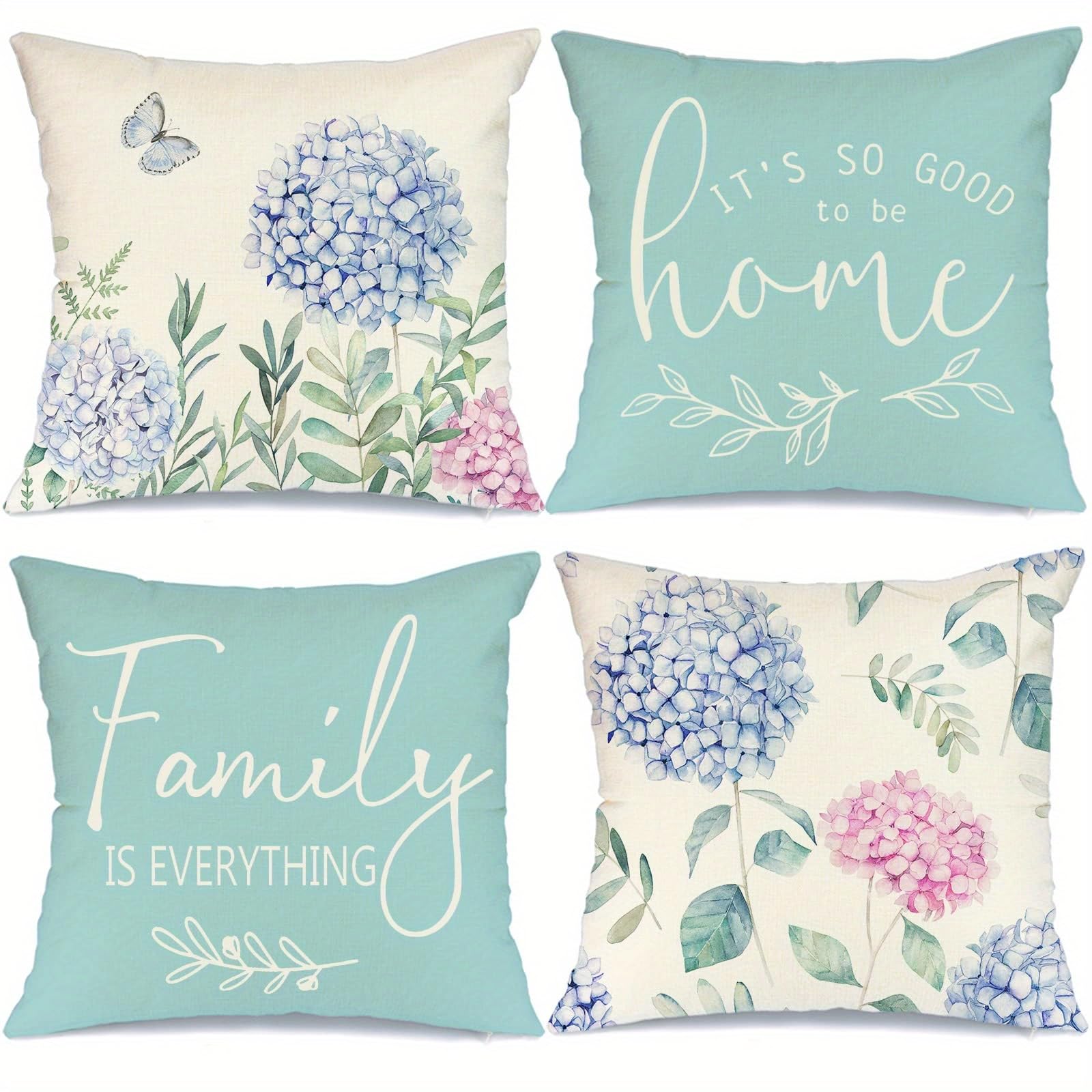 PVOODIRE Kissenbezüge Grün 40x40 4er Set - Leinen Blumenmuster, Sofakissen Bezug Wohnzimmer
