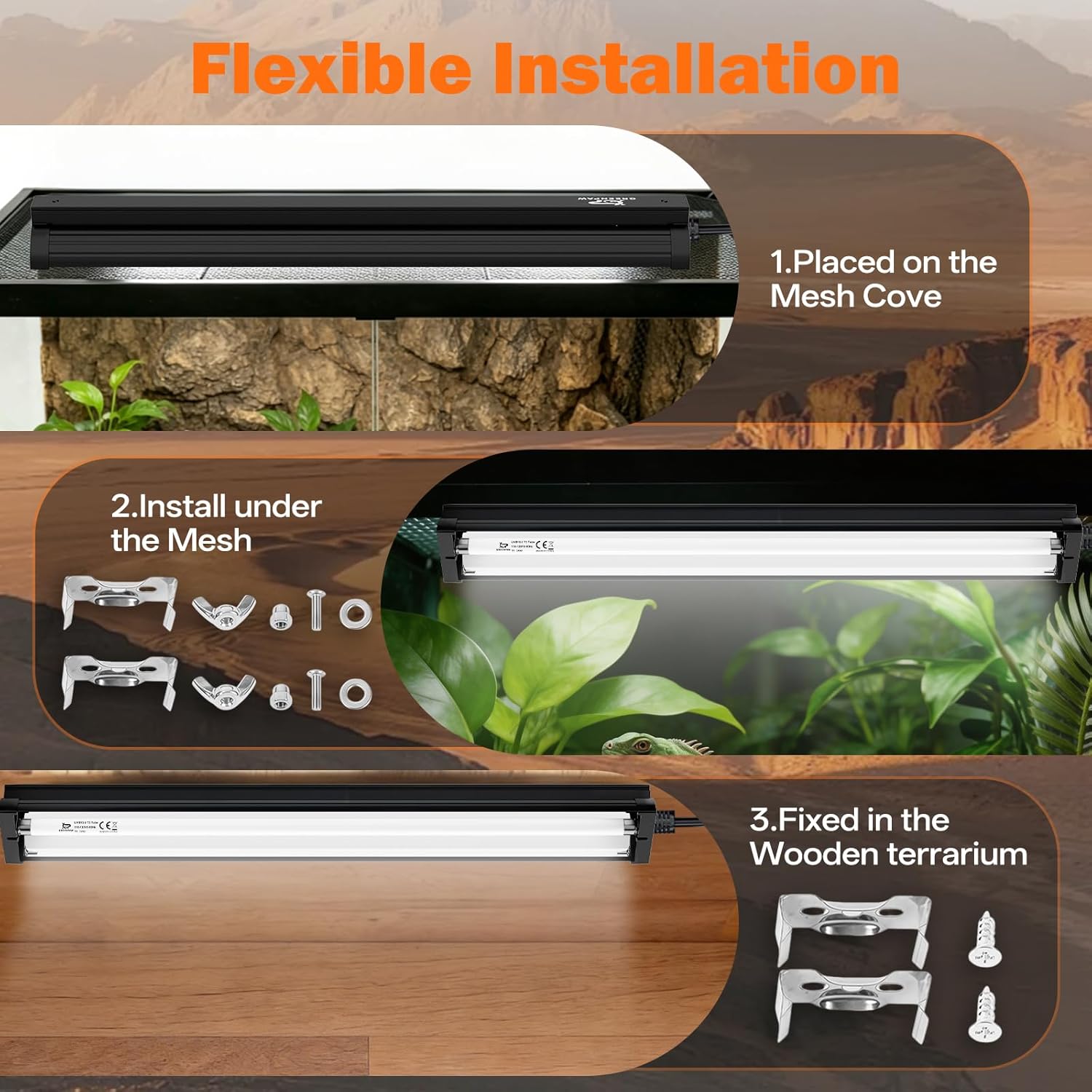 T5 UVB Reptile Light Fixture Combo Kit 24W: 10.0 UVB Light for Reptiles Terrarium Hood Comes with Ho UVB Lamp, 22'' Linear UVB Light Bar for Desert Bearded Dragon,Turtle,Gecko - UV Sensor Test Card