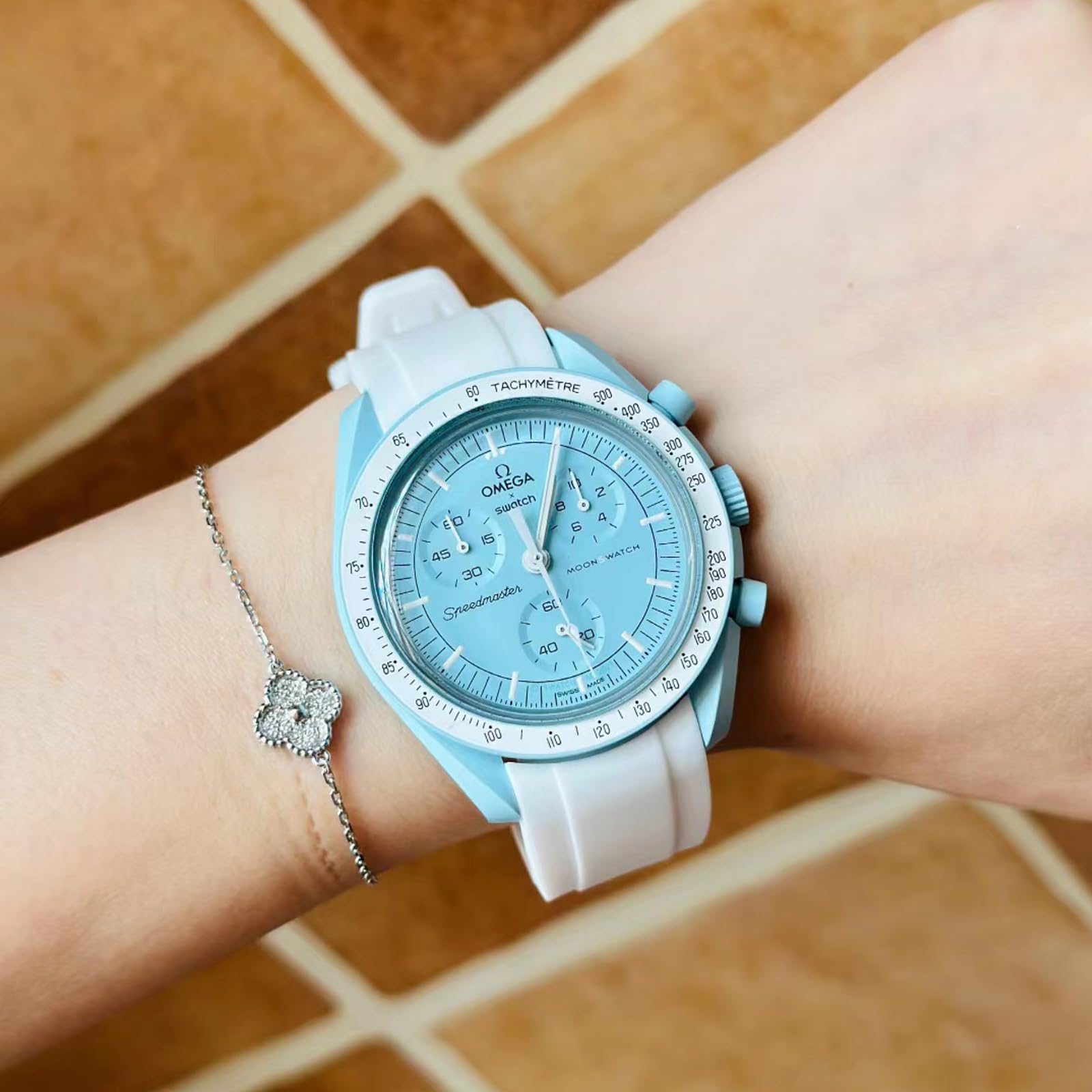 Bracelet de montre pour Moonswatch, 20 mm, à libération rapide, extrémité incurvée, style de tissage en caoutchouc de silicone de qualité supérieure, bracelet de rechange en silicone - 5