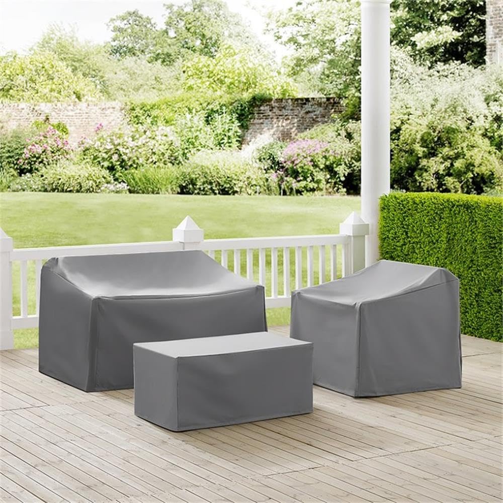 Afuera Living 3 Piece Patio Vinyl Loveseat Cover Set in Gray