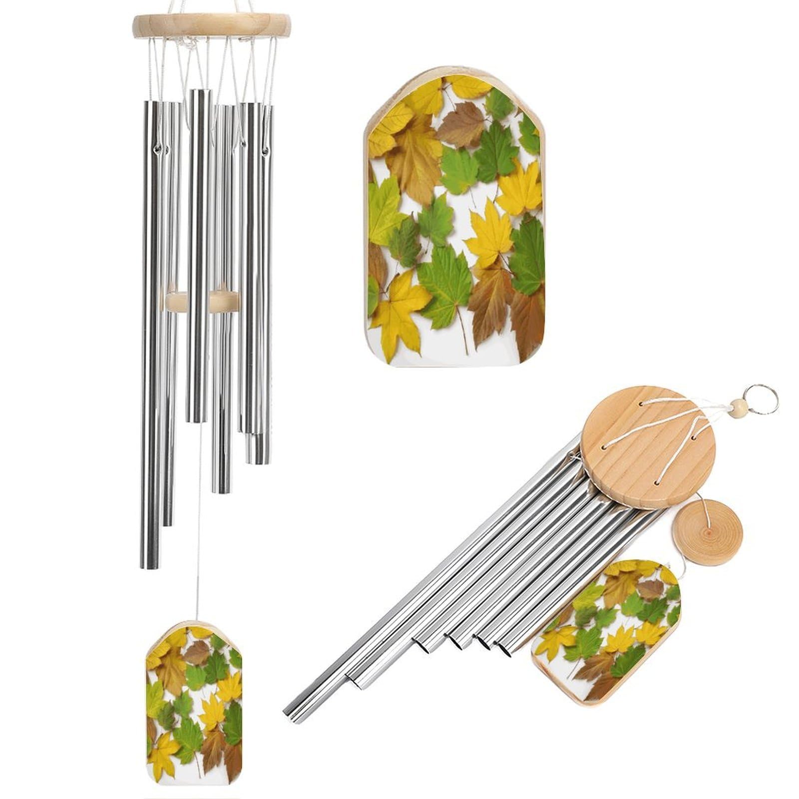 Leaves Wind Chimes for Outside Personalized Sympathy Wind-Chime with 6 Tuned Tubes Elegant Aluminium Wind Chimes Memorial Windchimes Best Gift 20.5"