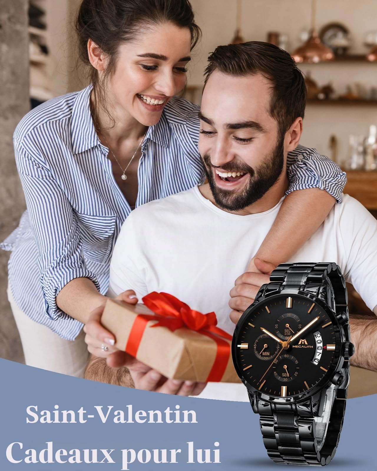 MEGALITH Chronographe Montre Homme Analogique: Montre Bracelet Acier Etanche avec Date Lumineuses - Cadeaux pour Hommes Travail Vêtements Décontractés du Quotidien