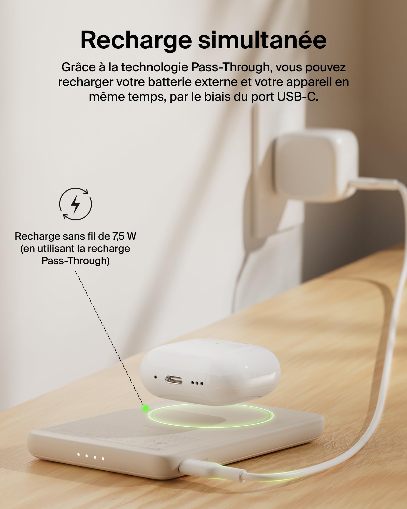 Belkin BoostCharge Batterie Externe Magnétique 5 000 mAh - Beige