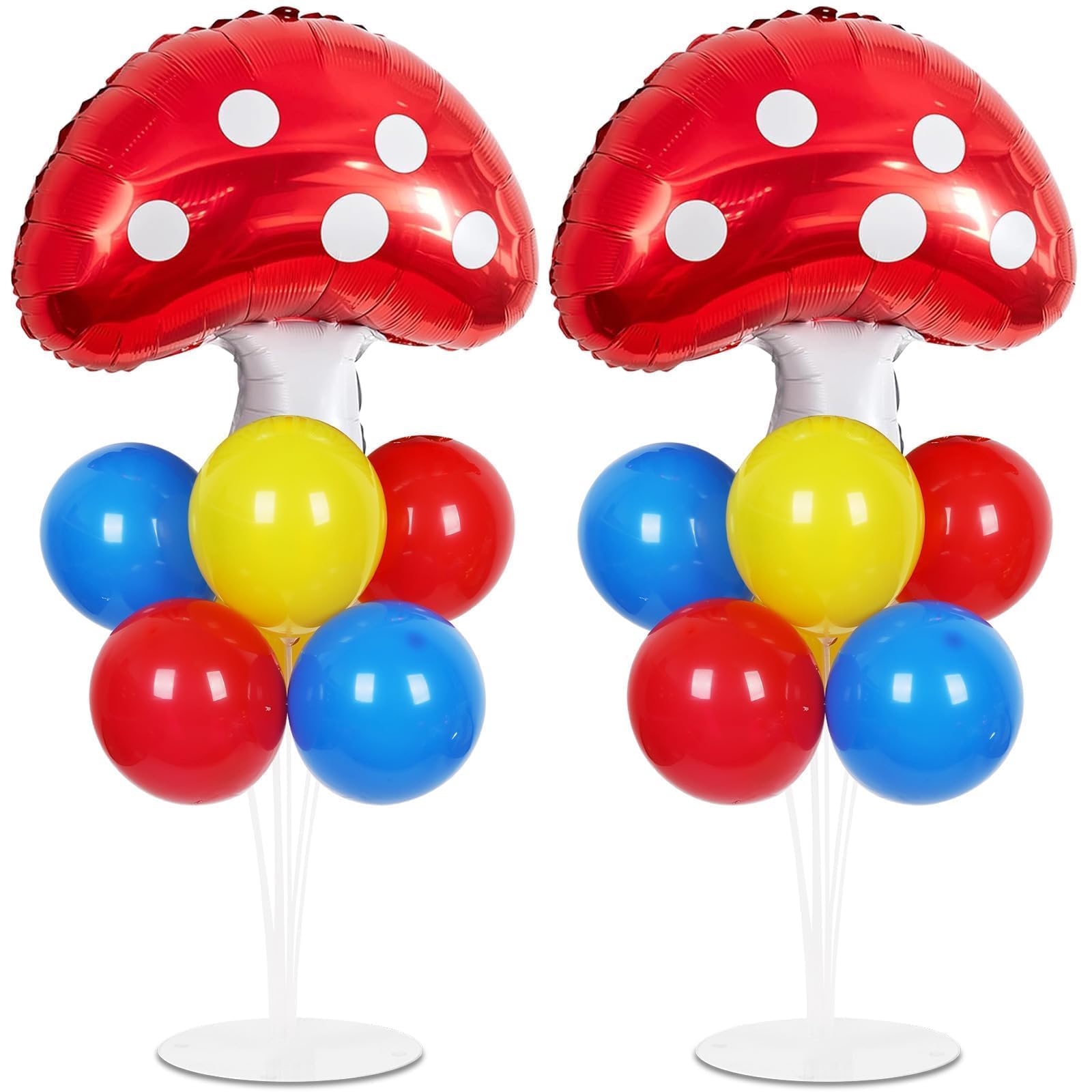 Mushroom Party Balloons Stand Kit 2 Sets with 2 Mushroom Foil Balloons Super Themed Brothers Balloon Centerpiece for Tables Spring Forest Plant