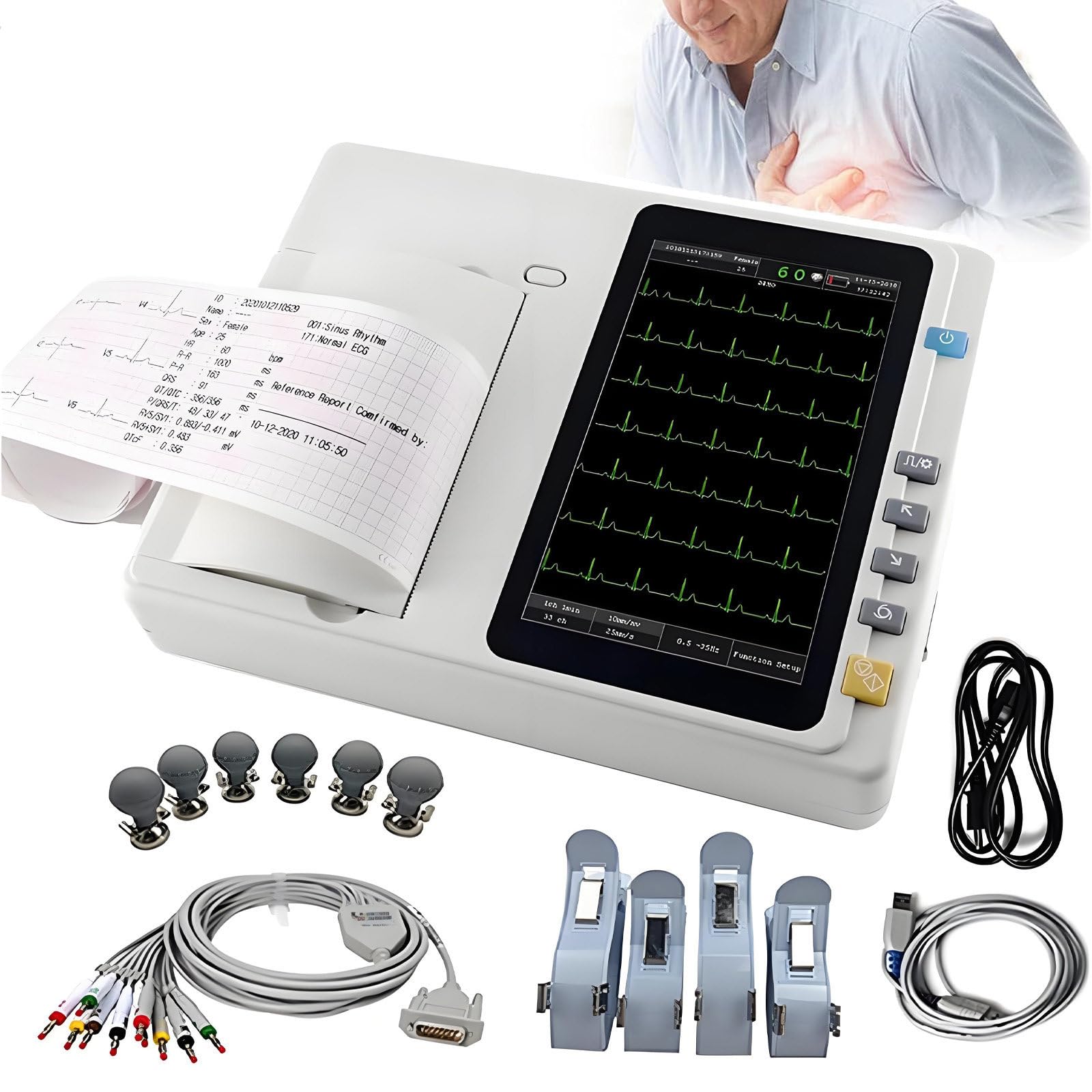 NYANS Monitor ECG Portatile, Elettrocardiografo a 3 Canali e 12 Derivazioni, Touchscreen da 7 Pollici con Software, Aggiornamento Via USB/SD Card, Funzione di Stampa