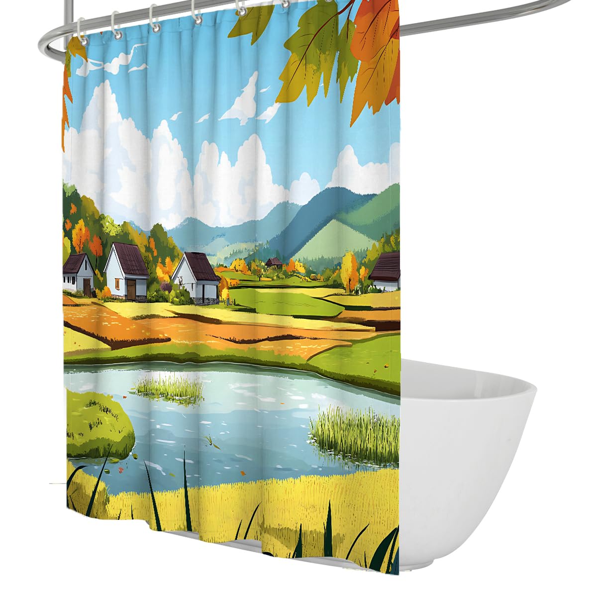 Rideau de douche de ferme en tissu imperméable style campagnard rustique 90x180cm avec crochets