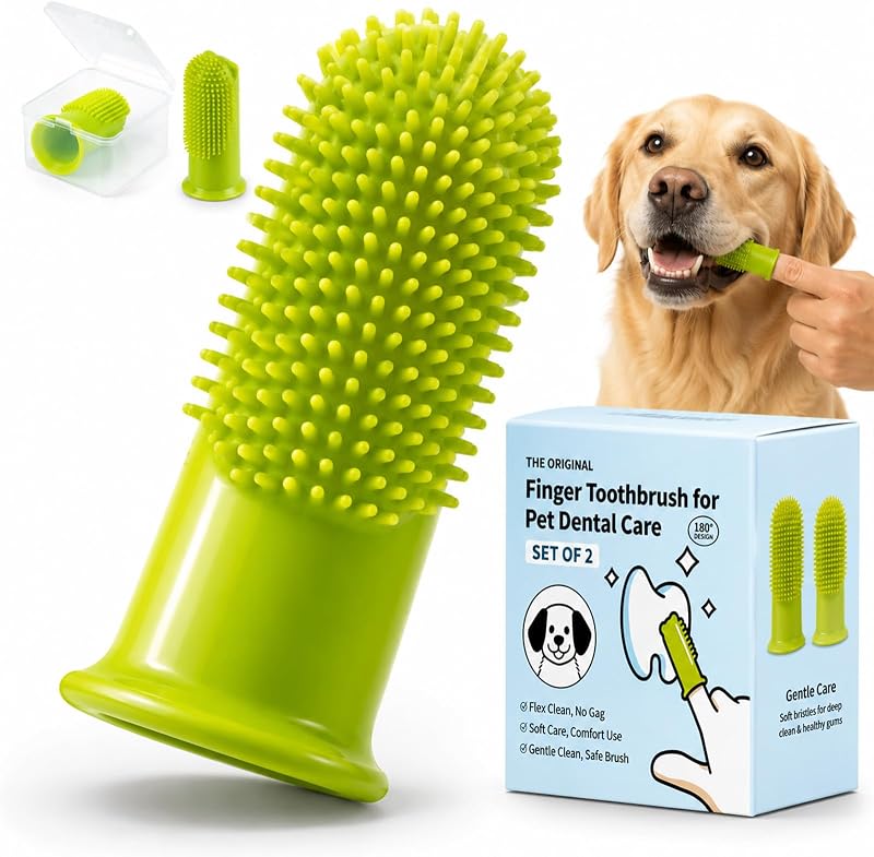 Dog Finger Toothbrush, 2 Pack, Small & Large Sizes for Better Finger Fit | Soft Food Grade Silicone, Dog & Cat Toothbrush, 180° Bristles, Plaque & Tartar Removal, Pet Teeth Cleaning & Bad Breath Care