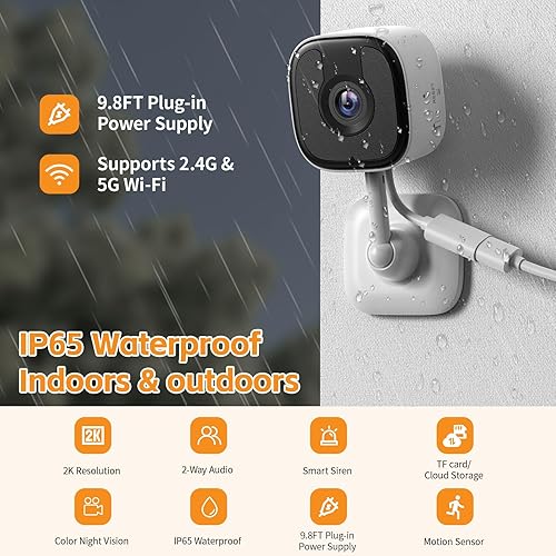 Miniatura 4 de Cámara de ventana de 3 MP 2K, cámara WiFi de 2.4 GHz y 5 GHz para interiores y exteriores, para seguridad en el hogar con visión nocturna a color