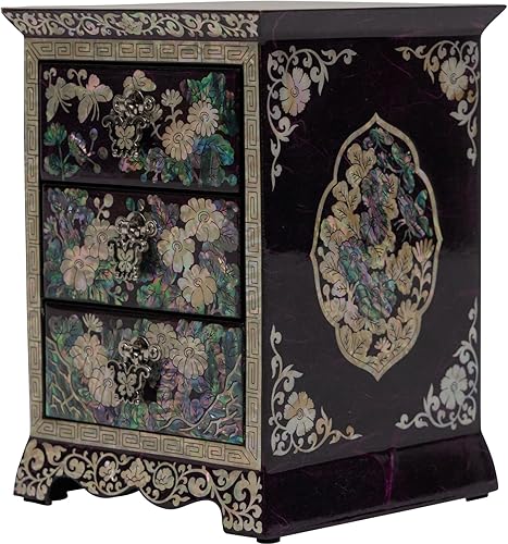 Miniatura 3 de February Mountain Joyero de madera de nácar collar, aretes, pulsera, anillo de almacenamiento con 3 cajones (morado)