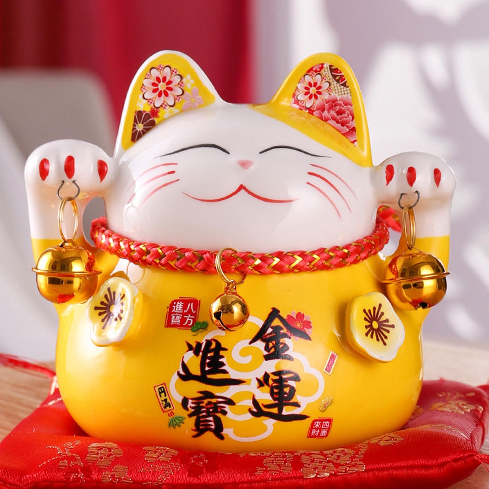Amazon.co.jp: セラミックフォーチュンキャッツマネーバンク、ベルチャーム付き風水ラッキーキャッツフィギュア、ビジネス繁栄招き猫、ラッキー キャッツコインバンク、富の収集価値のあるフィギュア装飾マネーバンク、デスクトップ用 : ホーム＆キッチン