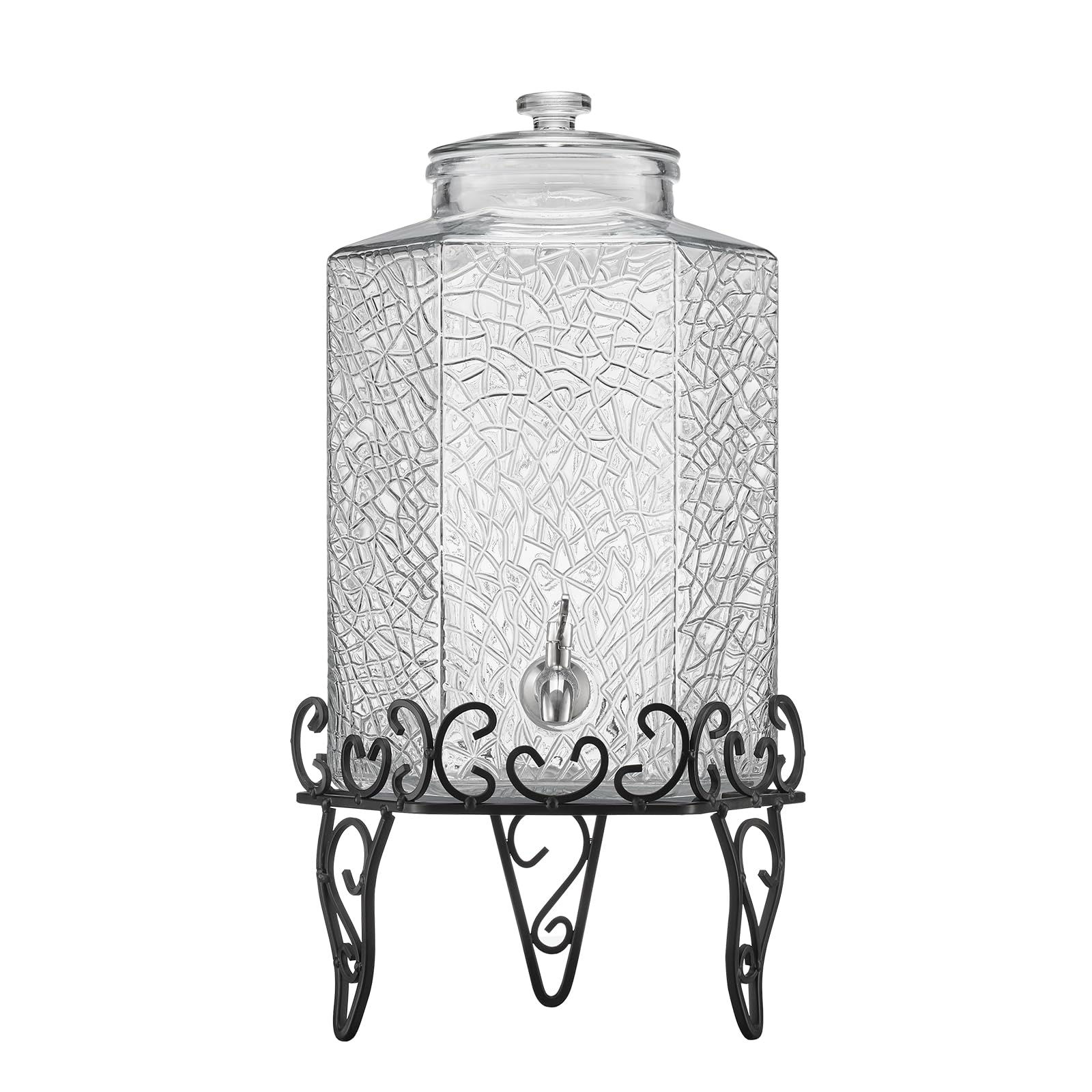 VEVOR Dispensador de Bebidas 10 L para Fiestas, Dispensador de Zumo de Cristal con Soporte Metálico y Grifo de Acero Inoxidable, Ideal para Té Helado, Limonada, Zumo y Agua, 400 x 210 x 210 mm