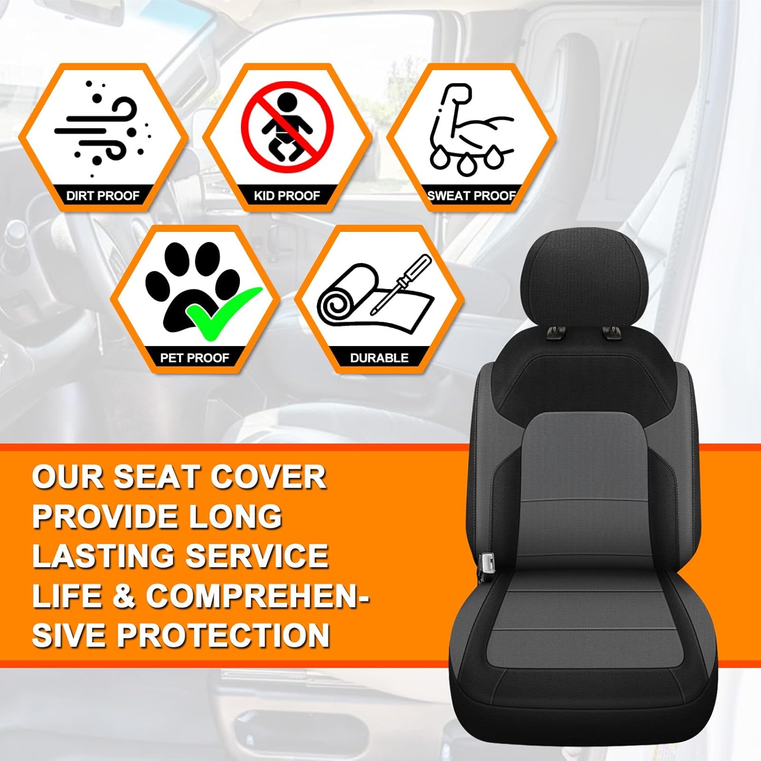 Front & Rear Seat Cover Compatible with 2021-2025 Ford Bronco 4 Door, Neoprene & Foam Padded Water Resistant Driver & Passenger Seat Cover