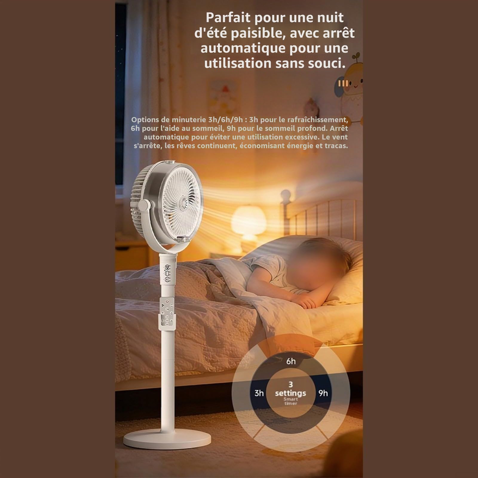 Ventilateur brumisateur avec oscillation réglable à 4 vitesses, système de brume d'humidification, télécommande et minuterie programmable de 3/6/9 heures pour refroidissement de grande