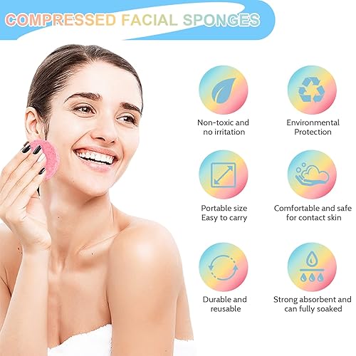 Miniatura 5 de 120 piezas de esponja facial comprimida, esponja profesional para quitar maquillaje, esponja redonda de limpieza facial para spa, exfoliante,