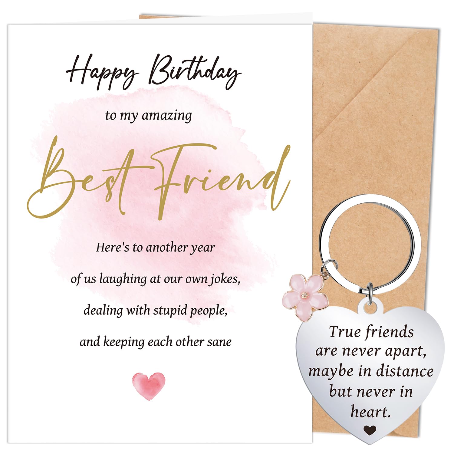 Eiapadeor Best Friend Birthday Card Gifts - Happy Birthday Card with Keyring for Best Friend Special Bestie Cards for Female Her Him Women Men HBD Valentines Day Christmas — image 1