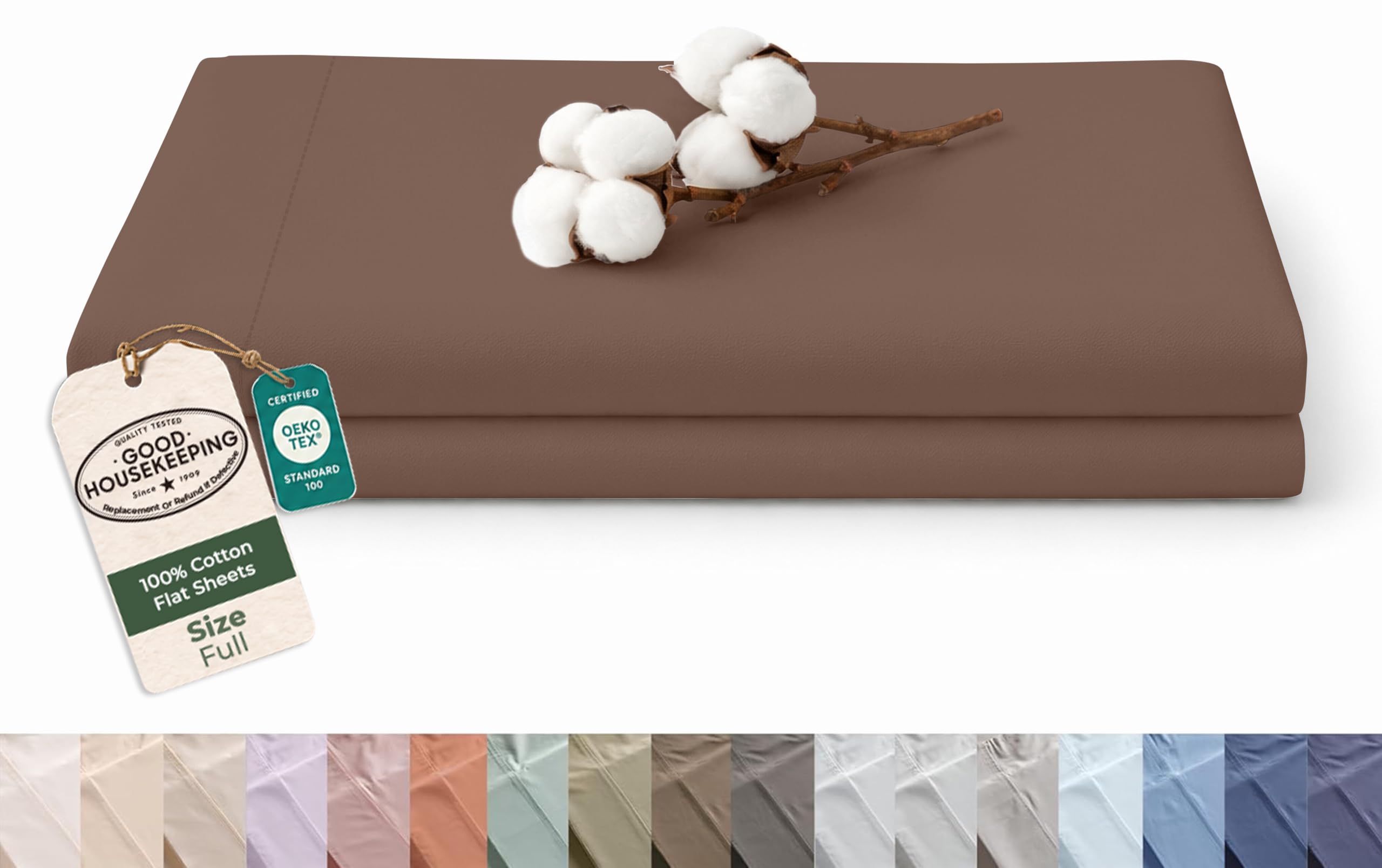 Royale Linens 100% Organic Cotton Full Size Flat Sheet Only - Percale Top Sheets - Full Flat Sheet Sold Separately - Lightweight &amp; Super Soft 100% Cotton Chocolate Bed Sheets Only (81"x 96" Chocolate)