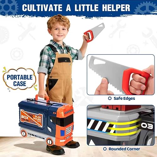 Miniatura 6 de Banco de herramientas con taladro eléctrico realista, banco de herramientas 3 en 1 para niños de 3, 4, 5, 6, 7, 8, juego de taller interactivo para