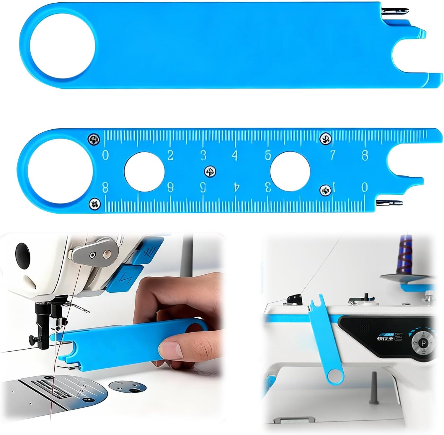 Sewing Machine Needle Threader Tool, Quick Threading Device with Alignment Guide Sewing Tool, Magnetic Back & Built-in Ruler Sewing Supplies, Multi-Function Needle Threader for Machine Sewing