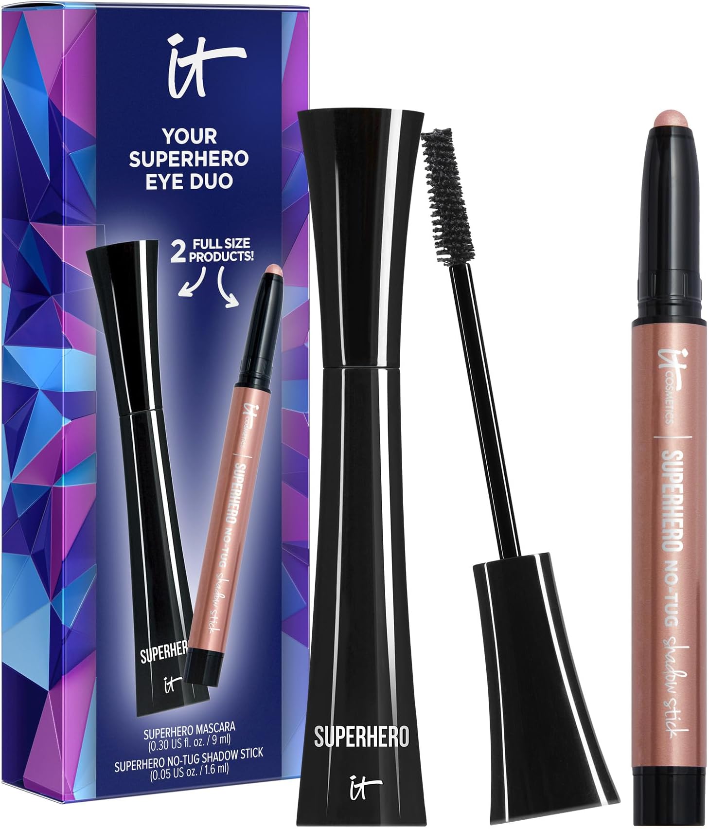 IT Cosmetics Your Superhero Eye Duo Gift Set – 2-Piece Makeup Kit – Includes Waterproof Eyeshadow Stick and Volumizing & Lengthening Black Mascara – Full Size Favorites – All-Day Wear