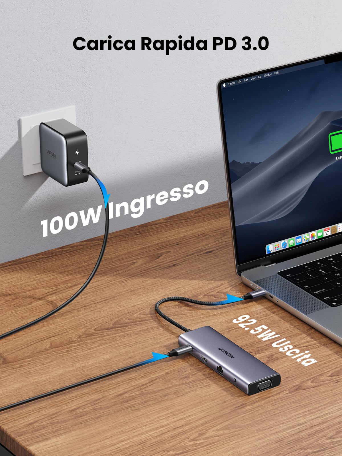 UGREEN 10 in 1 Hub USB C HDMI VGA Dock Docking Station PD 100W Alimentato RJ45 Ethernet Jack 3,5mm 5Gbps Lettore di Schede Doppio Display Compatibile con MacBook Pro Air M2 M1 Surface