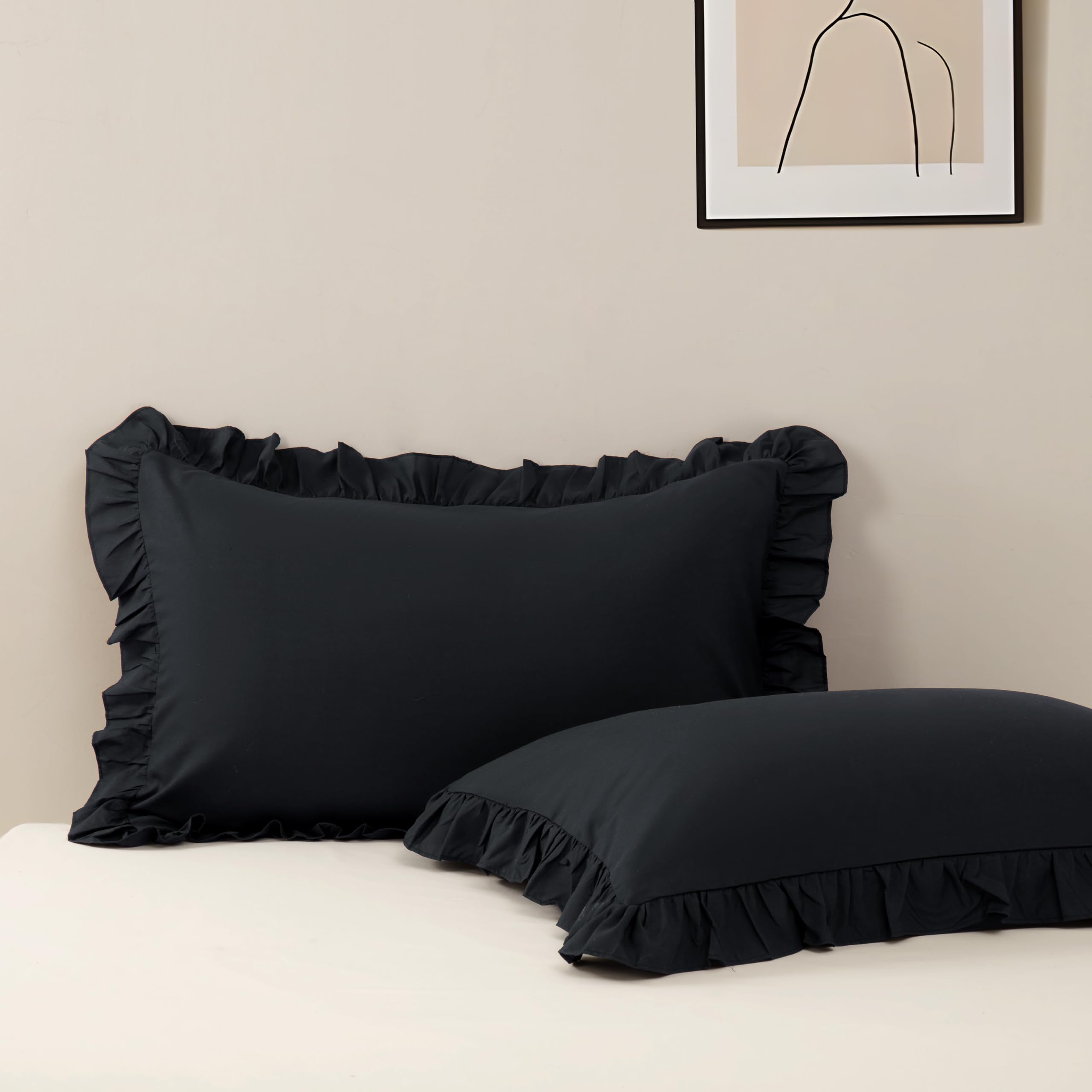 Sewdudely Black King Pillow Cases Set Of 2, 20X36 Inch, Lace, Soft Breathable Microfiber, Non-Shrinking, Envelope Closure, Shabby Chic