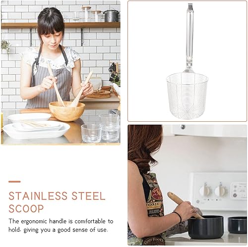 Miniatura 5 de ZzzaNa Cesta de papas fritas de acero inoxidable, cesta de metal para freír, colador de araña, colador de espaguetis, colador de fideos, escurridor