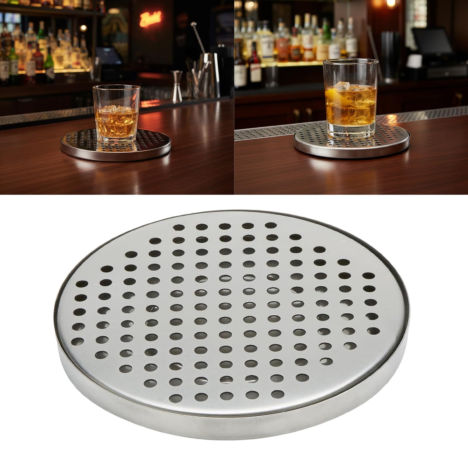 Bandeja de goteo redonda antideslizante de acero inoxidable, fácil de limpiar, ideal para uso doméstico y comercial, multiusos para servir alimentos y drin
