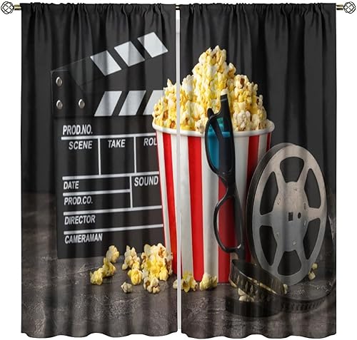 Miniatura 21 de Cortinas opacas para cine en casa, diseño retro moderno, tiras de película de palomitas de maíz para cámara de película, bolsillo para barra,