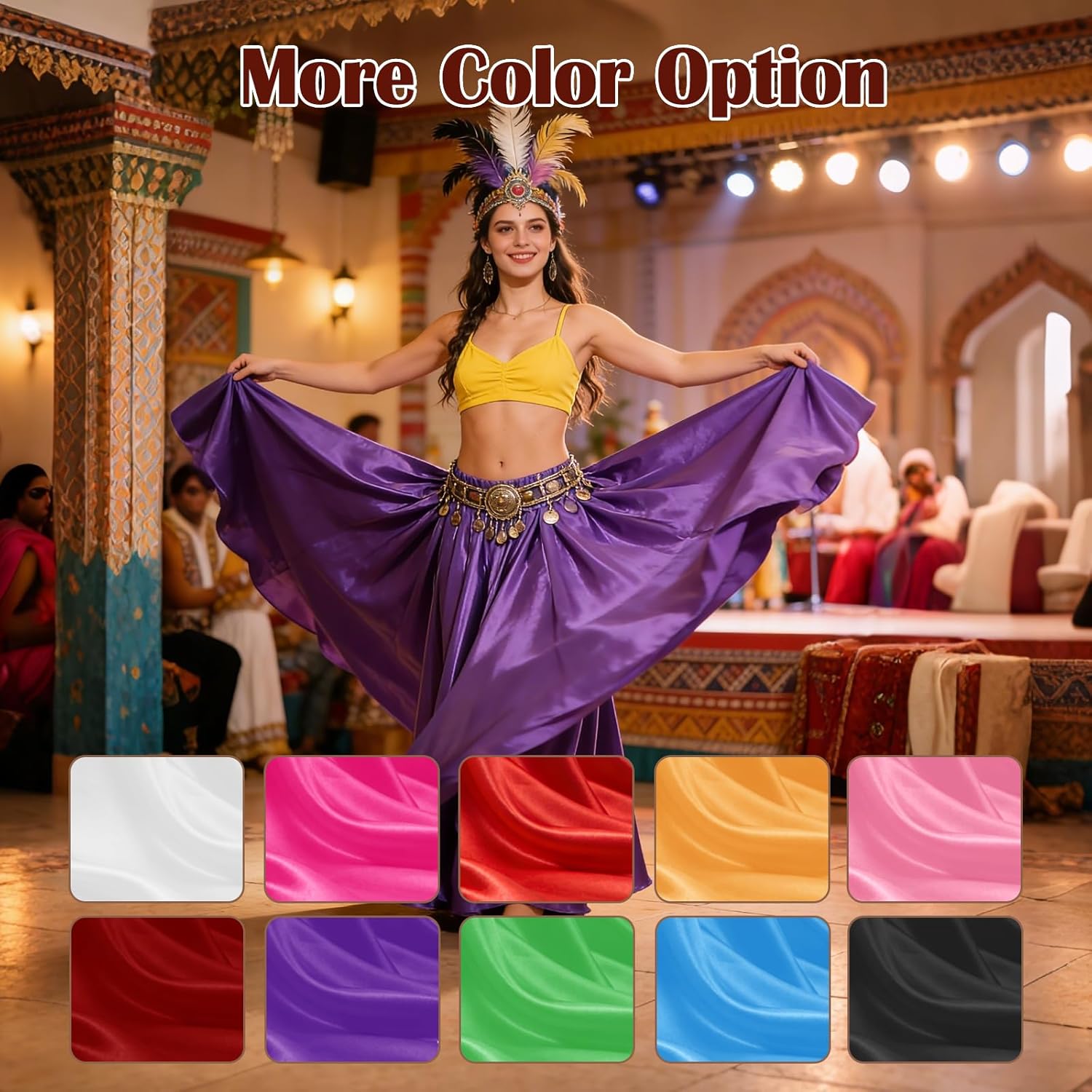 Women Satin Full Circle Ankle Length Swing Long Skirt Maxi Shiny Skirt for Party Cosplay Belly Dance Performance Costume - Image 7