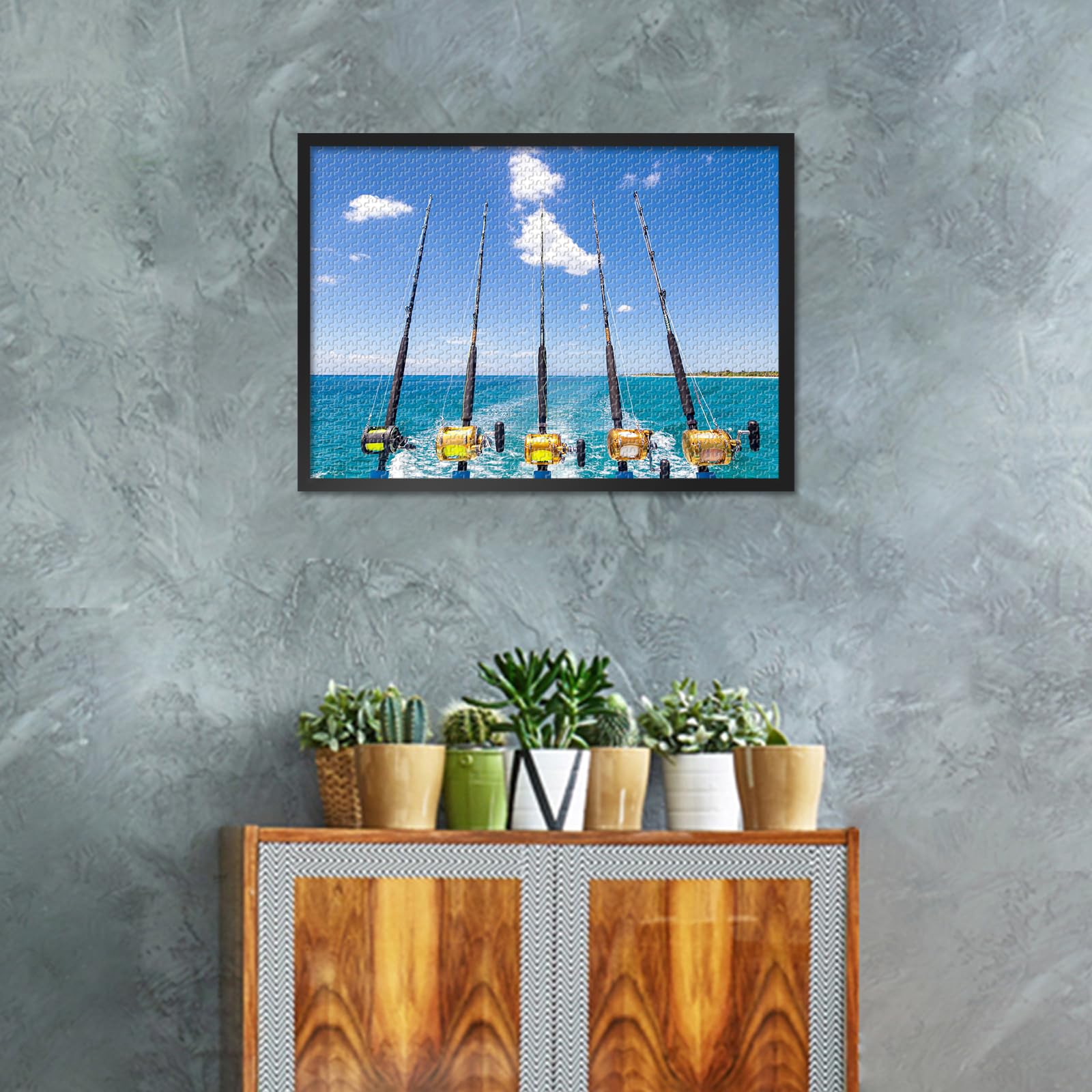 Jigsaw Puzzle 1000 Pieces for Adults Blue Ocean Seascape with Fishing Rods and Reels Coastal Wall Art Nautical Decor Beach House Puzzle Challenge 27.5 x 19.7 Inches - Image 6