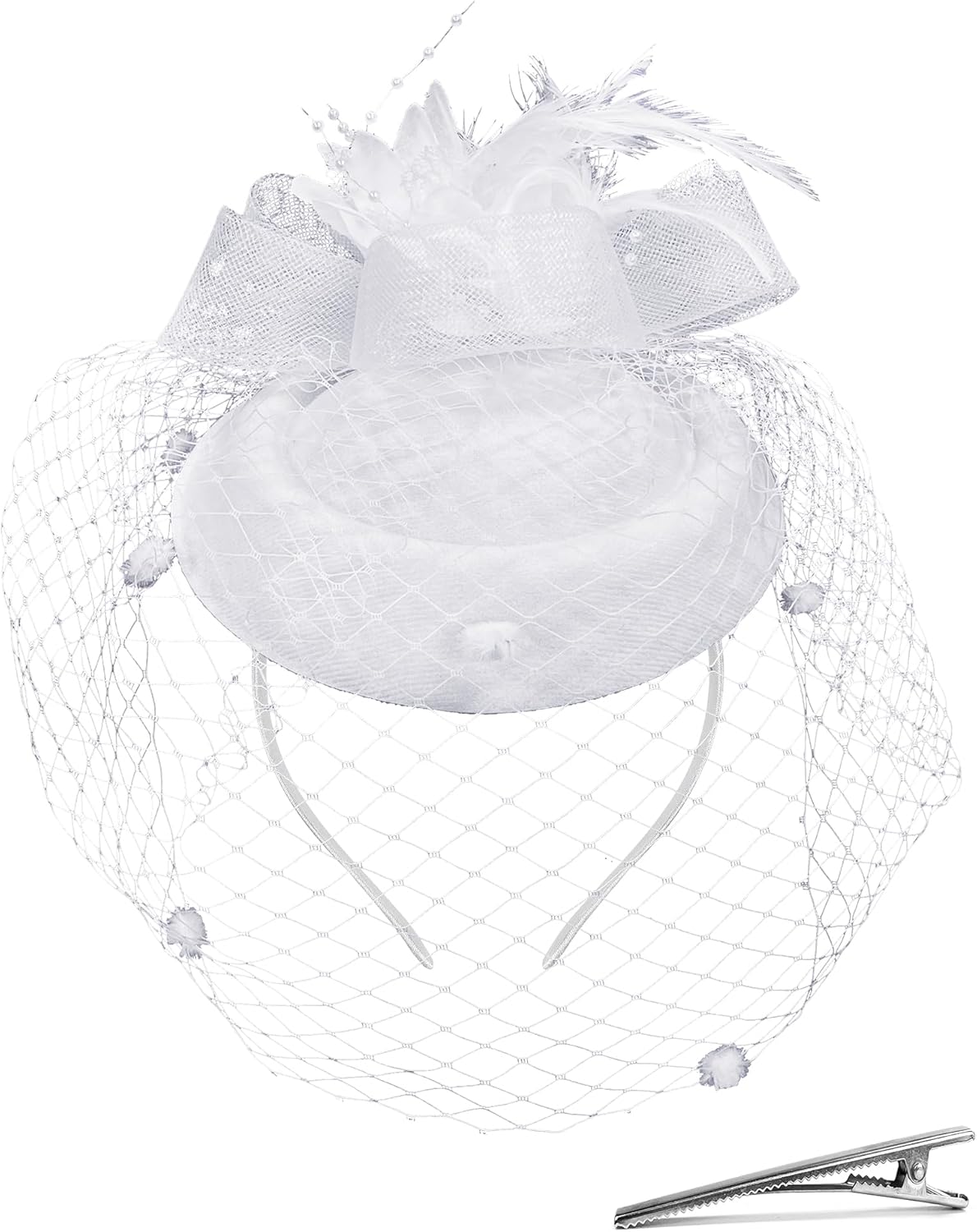 5Pcs Fascinator and Gloves Set for Women Tea Party Veil Mesh Funeral Cocktail First Communion - Image 4