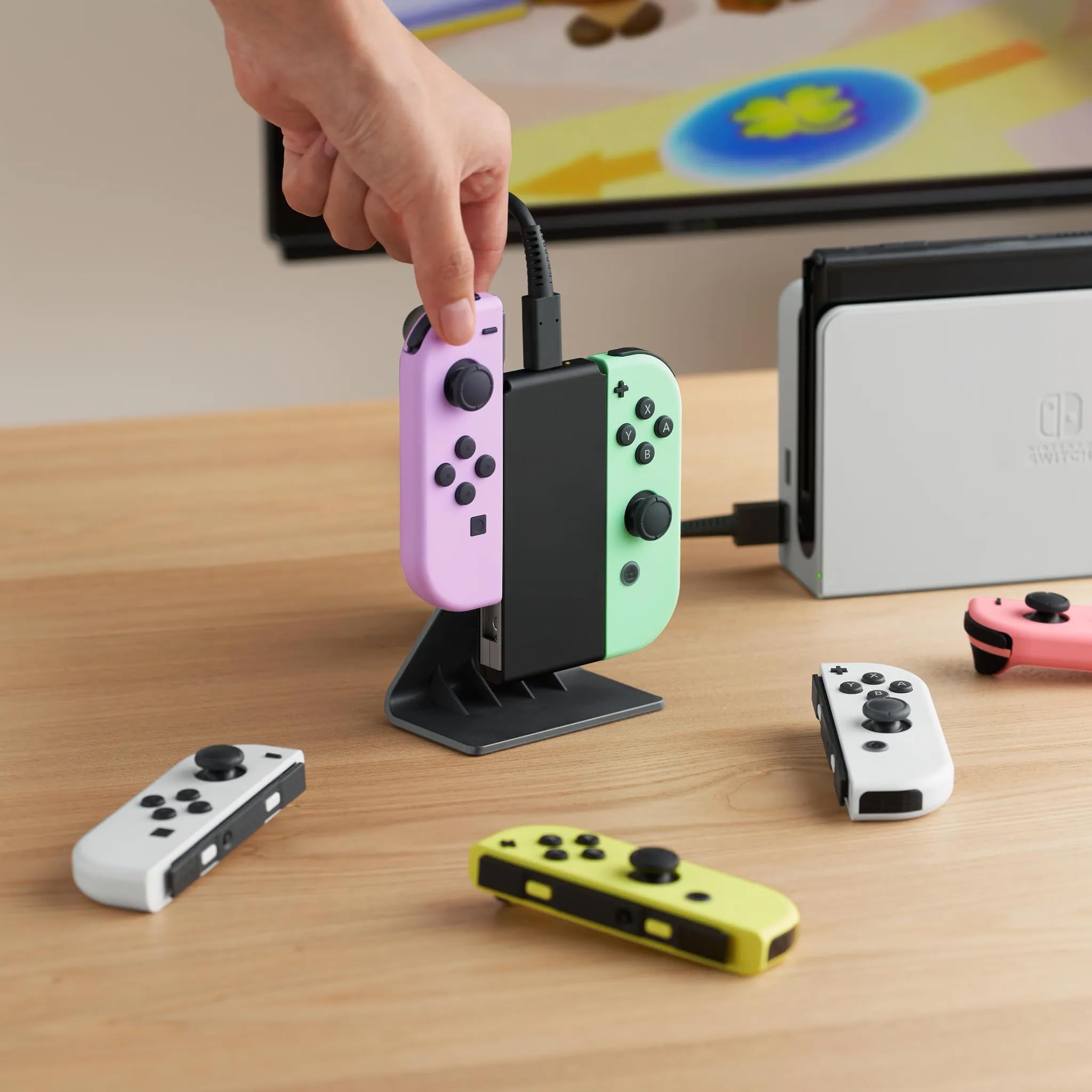 Joycon Supporto di ricarica (a due vie) - Interruttore OEM a 2 vie Joy Con Controller Caricabatterie Accessori di ricarica con cavo di ricarica (imballaggio sfuso)