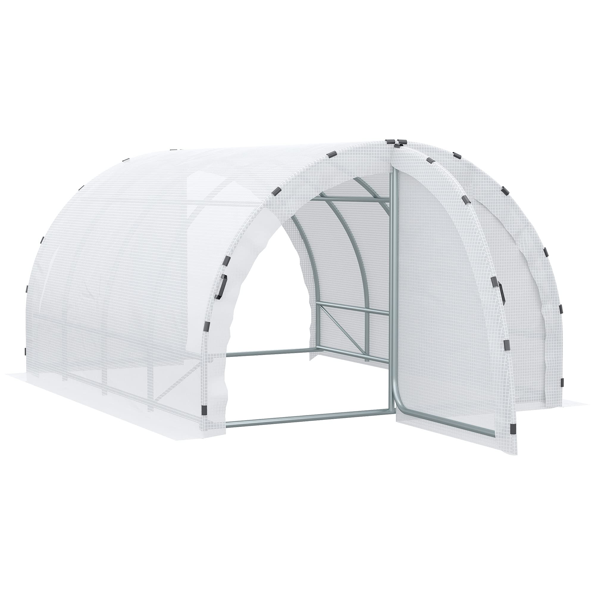 Outsunny 12m² Tunnel Greenhouse assembled in a garden setting.