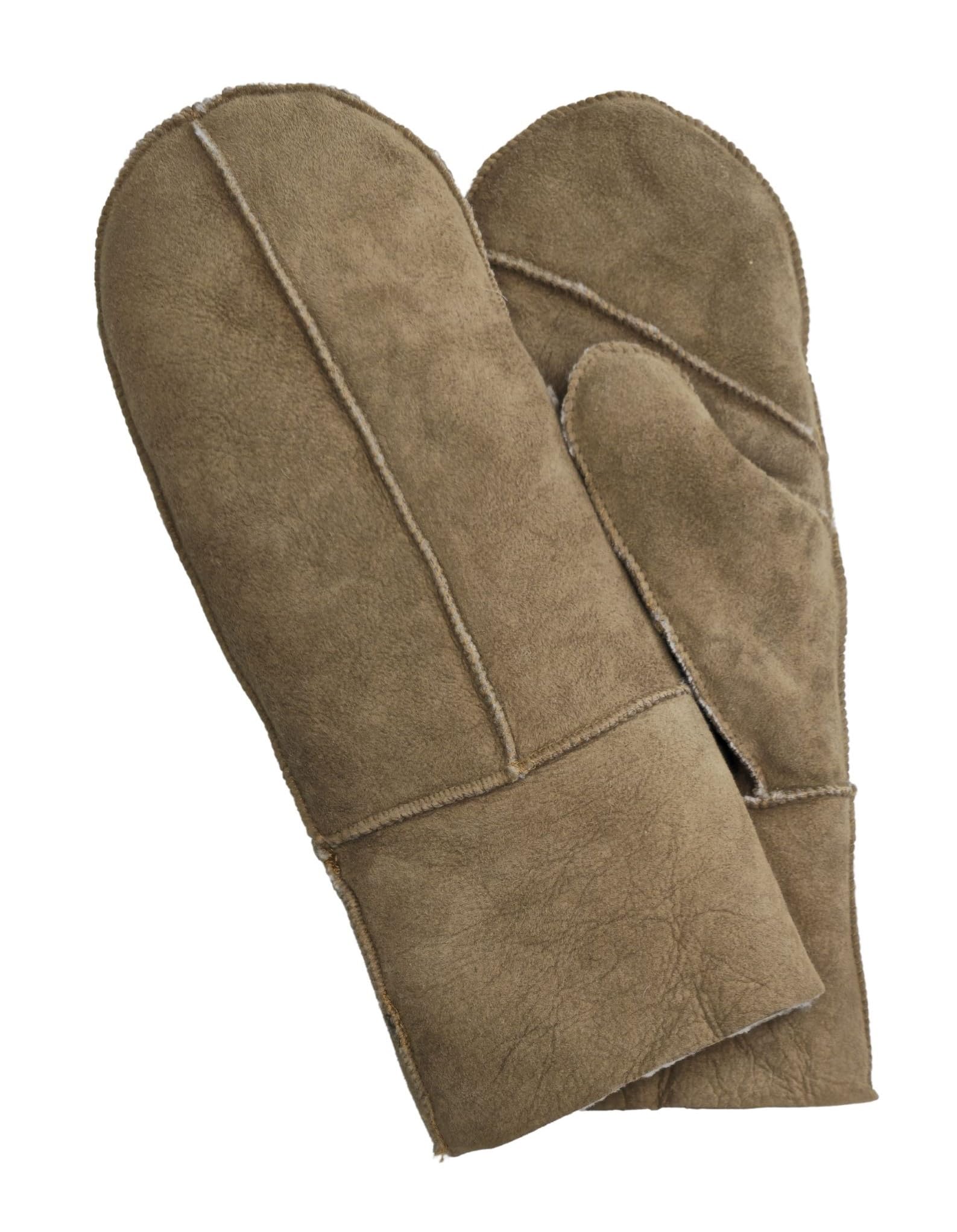 Infinity Leather Women's Tan Genuine Real Sheepskin Suede Mittens Warm Gloves