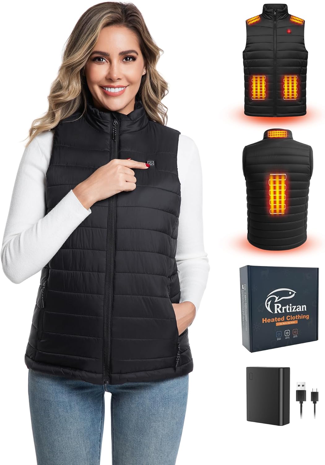 Rrtizan Women's Lightweight Heated Vest with USB-C Rechargeable Battery, Puffer Classic Heating Vest