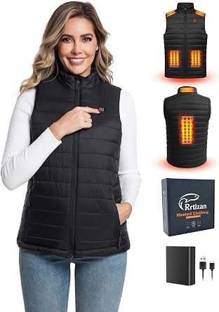 Rrtizan Women's Lightweight Heated Vest with USB-C Rechargeable Battery, Puffer Classic Heating Vest