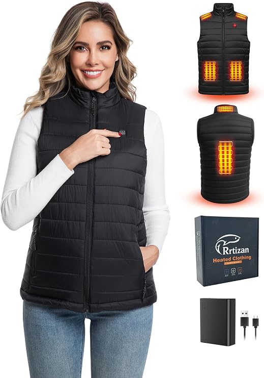 Rrtizan Women's Lightweight Heated Vest with USB-C Rechargeable Battery, Puffer Classic Heating Vest