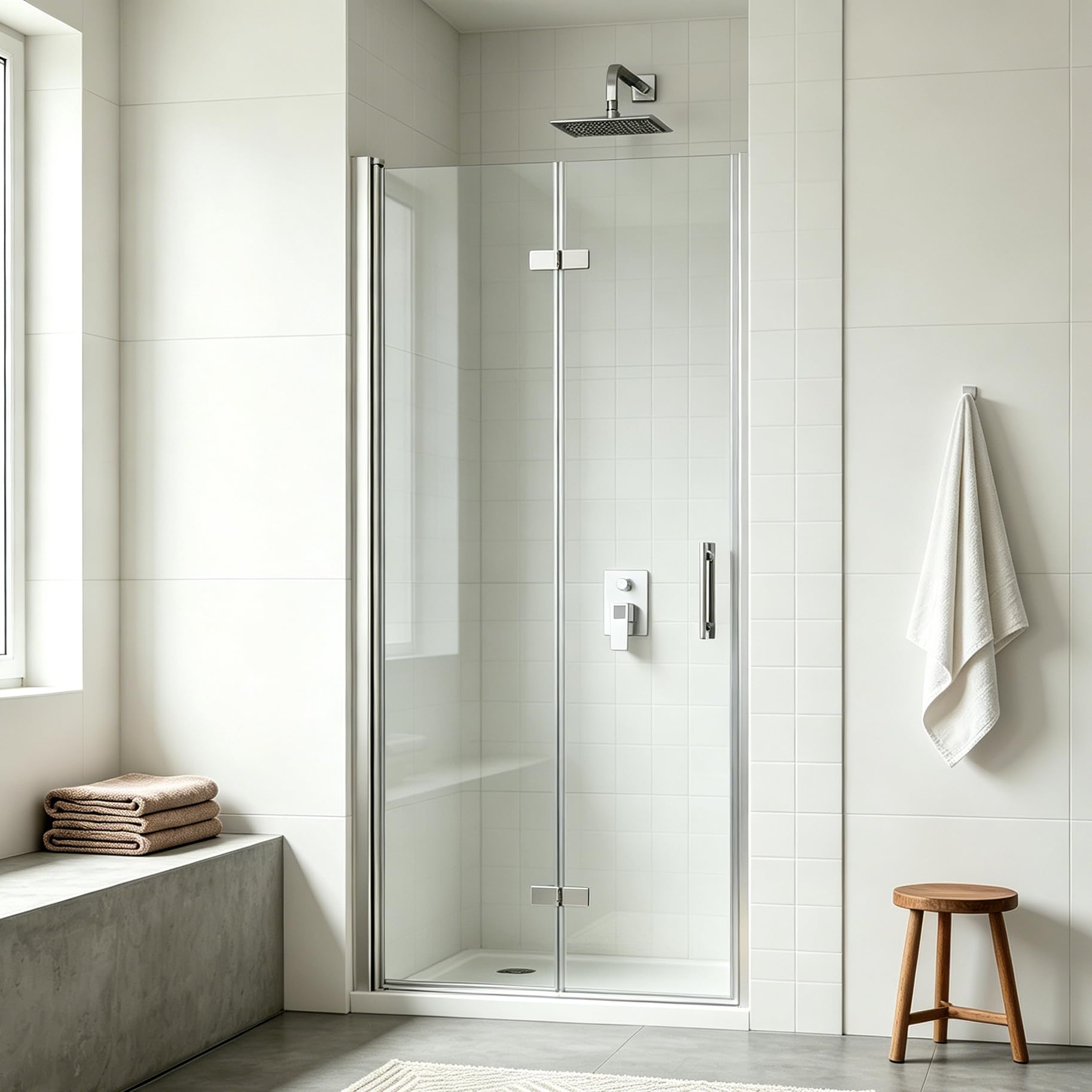 Nische Duschtür Faltbar 90 cm, Höhe: 195 cm, Verstellbereich 89–91 cm, Nischentür Dusche mit Falttür aus 6 mm ESG Nano-Glas, Duschabtrennung Faltbar, Rahmenlos Duschwand, ohne Duschtasse