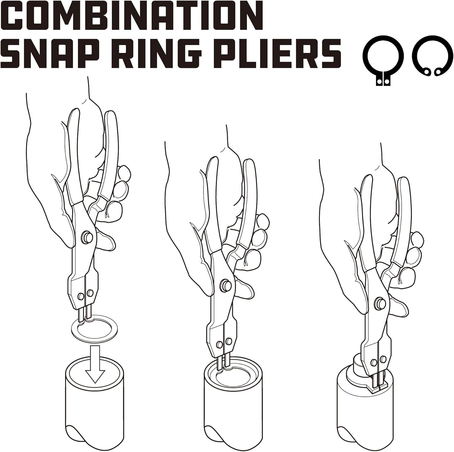 Powerbuilt Snap Ring Pliers Set, 4 interchangeable Heads, Straight, 45°, and 90° - 648598