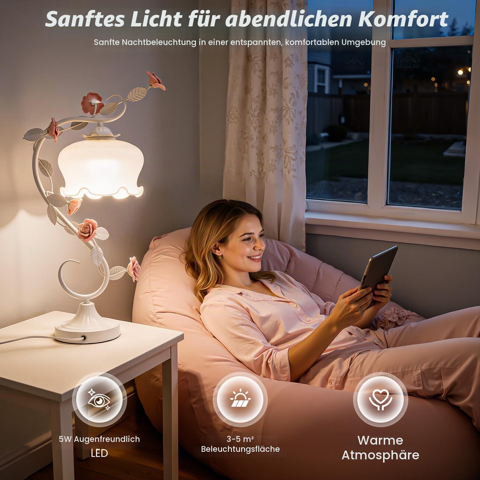 Tischlampe Nachttischlampe Modernes Design schöne Handgemachte Keramik Rose Form Tischleuchte mit LED