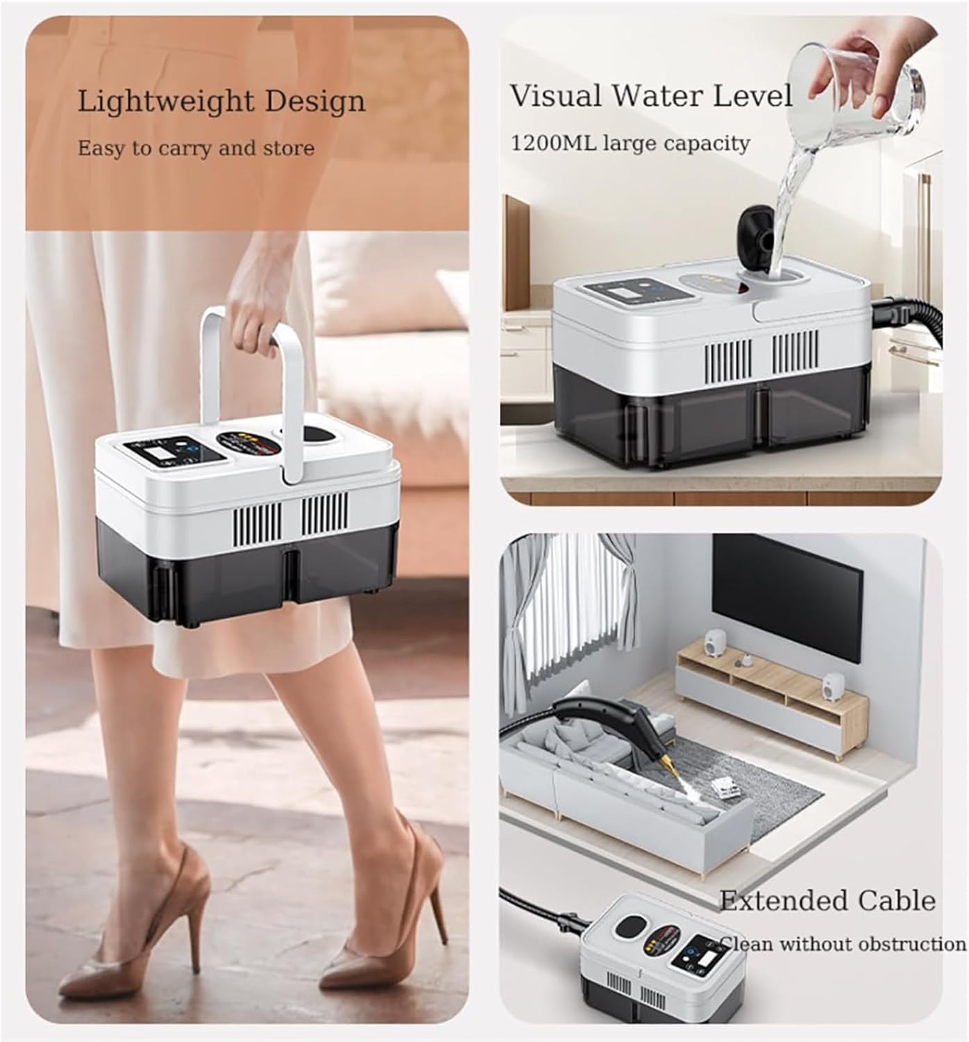 High Pressure Steam Cleaner, 3500W Handheld High Temperature Touch Screen Cleaner, 3.0 Bar Handheld Steam Cleaner
