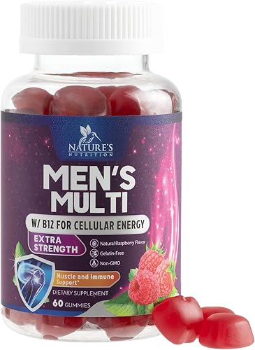 Nature's Multivitamin for Men Gummies - Suplemento diario multivitamínico con sabor a bayas para hombre con vitaminas A, C, D, E, B6, B12 y zinc,