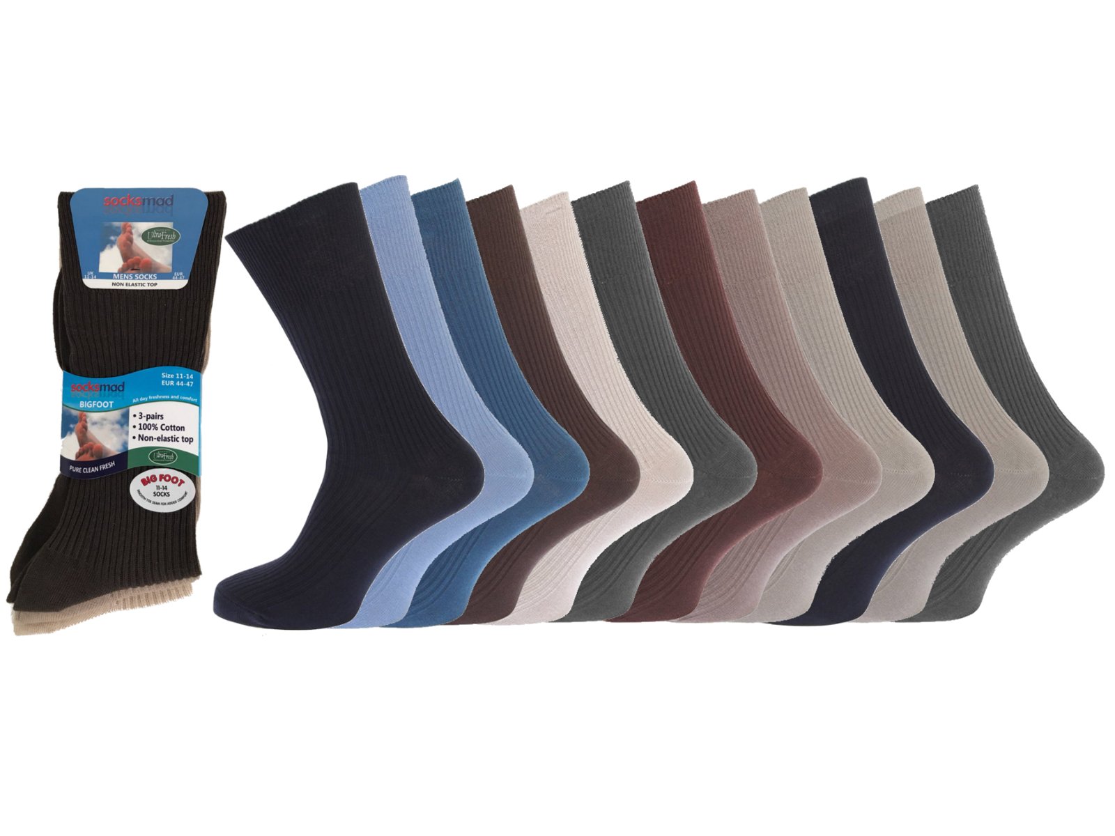 Get Top Marketing Men's Assorted 12 Pairs 100% Cotton Big Foot Diabetics Non-Elastic Socks, Soft Top Rib Socks, Size Uk 11-14(Bb10514a)