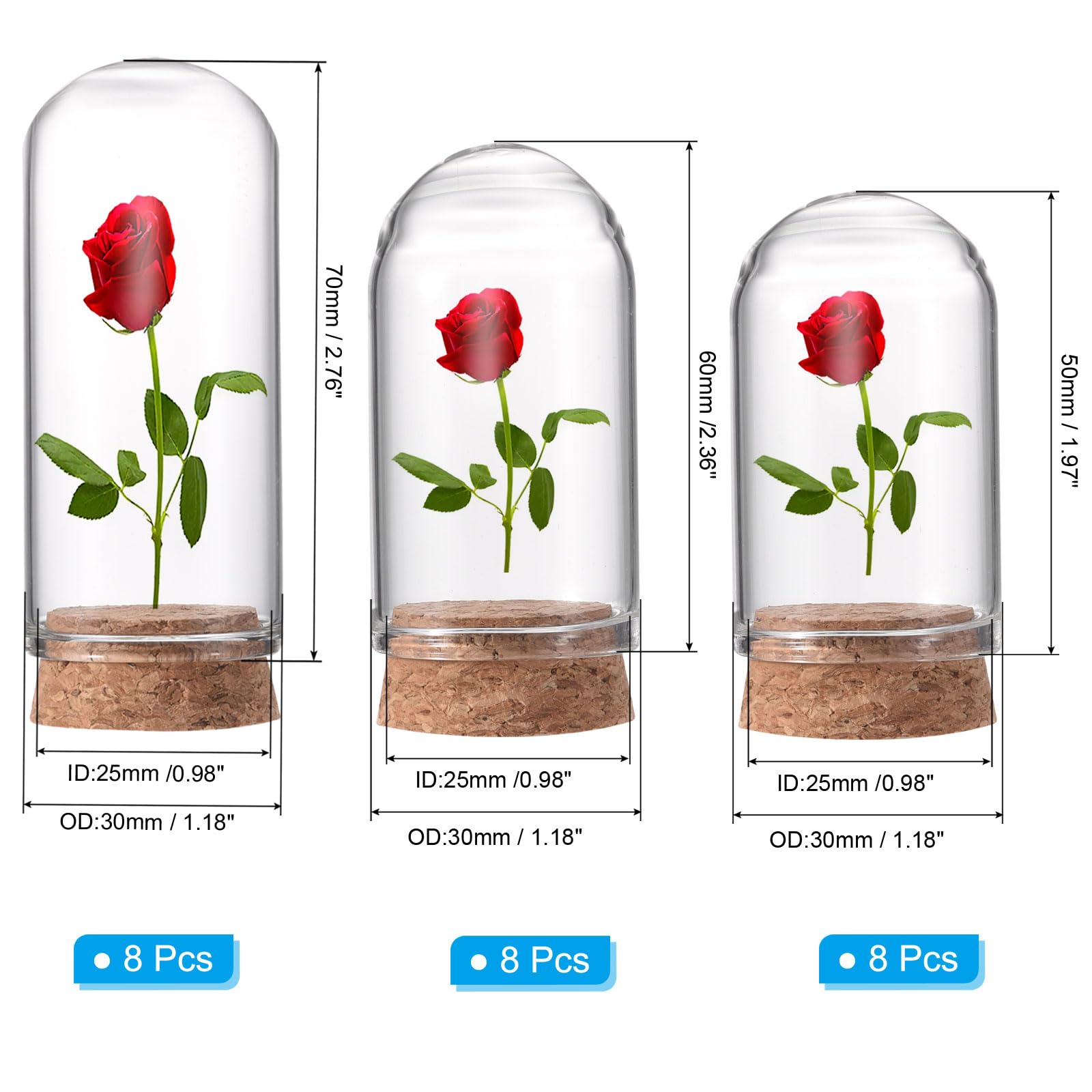 PATIKIL Clear Cloche Glass Dome, 24 Pack Glass Bell Jar Display Case Tabletop Centerpiece with Cork Base for LED Light Plants Home Decor 1.57x1.18inch