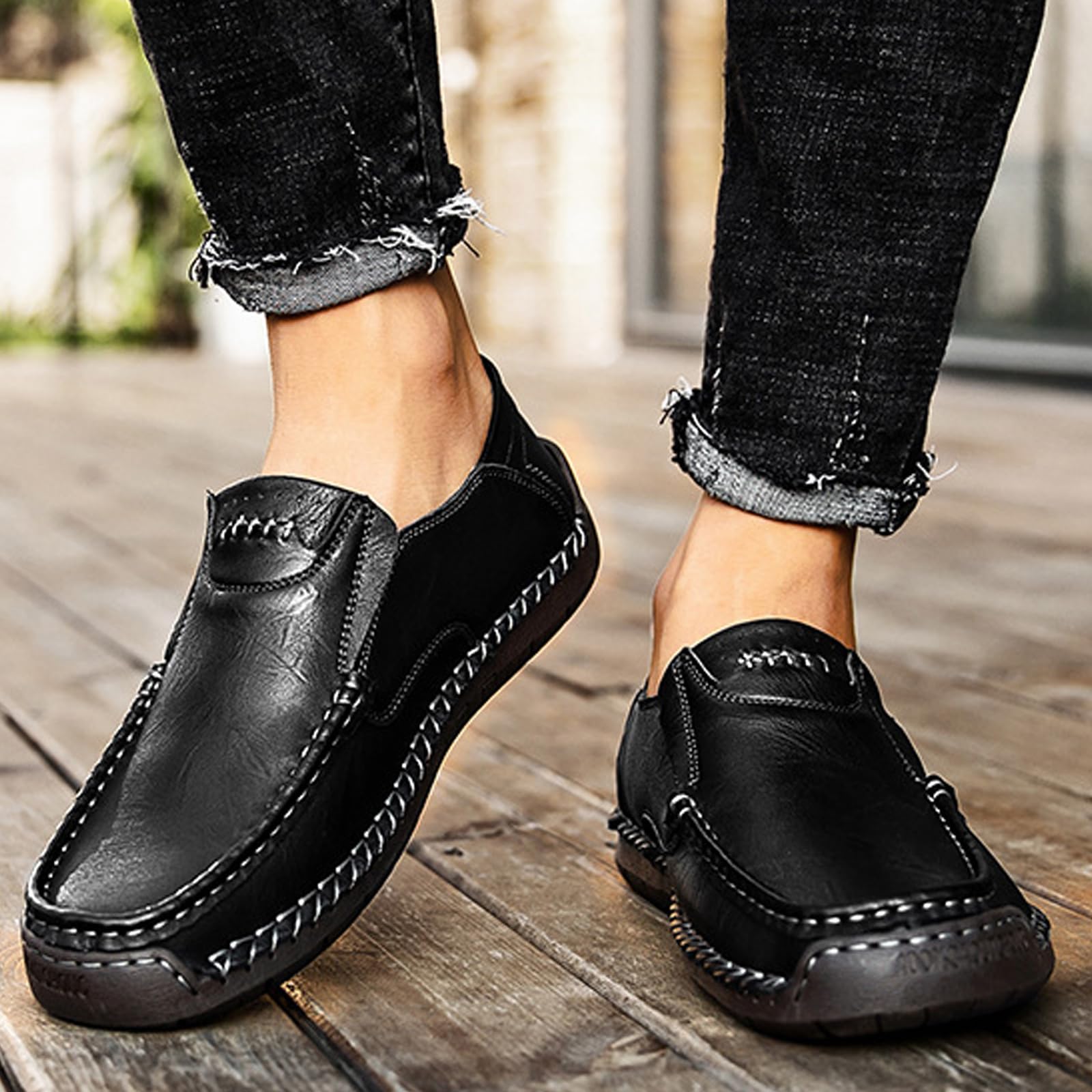 Handgefertigte Herren-Slipper aus echtem Leder, Herren Business Schuhe lässig Flache Slipper Schlüpfen Mokassins Fahrende Schuhe Slipper Mokassins für Herren