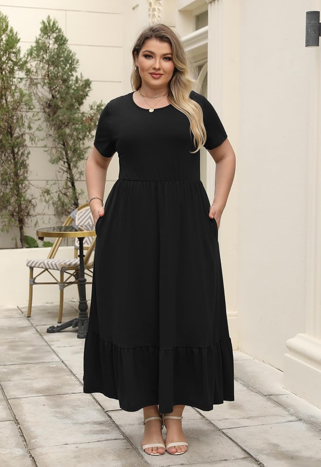 Plus Size Summer Maxi Dress for Curvy Women A-Line Swing T-Shirt Dress with Pockets Casual Everyday Wear ELG002 - Image 4