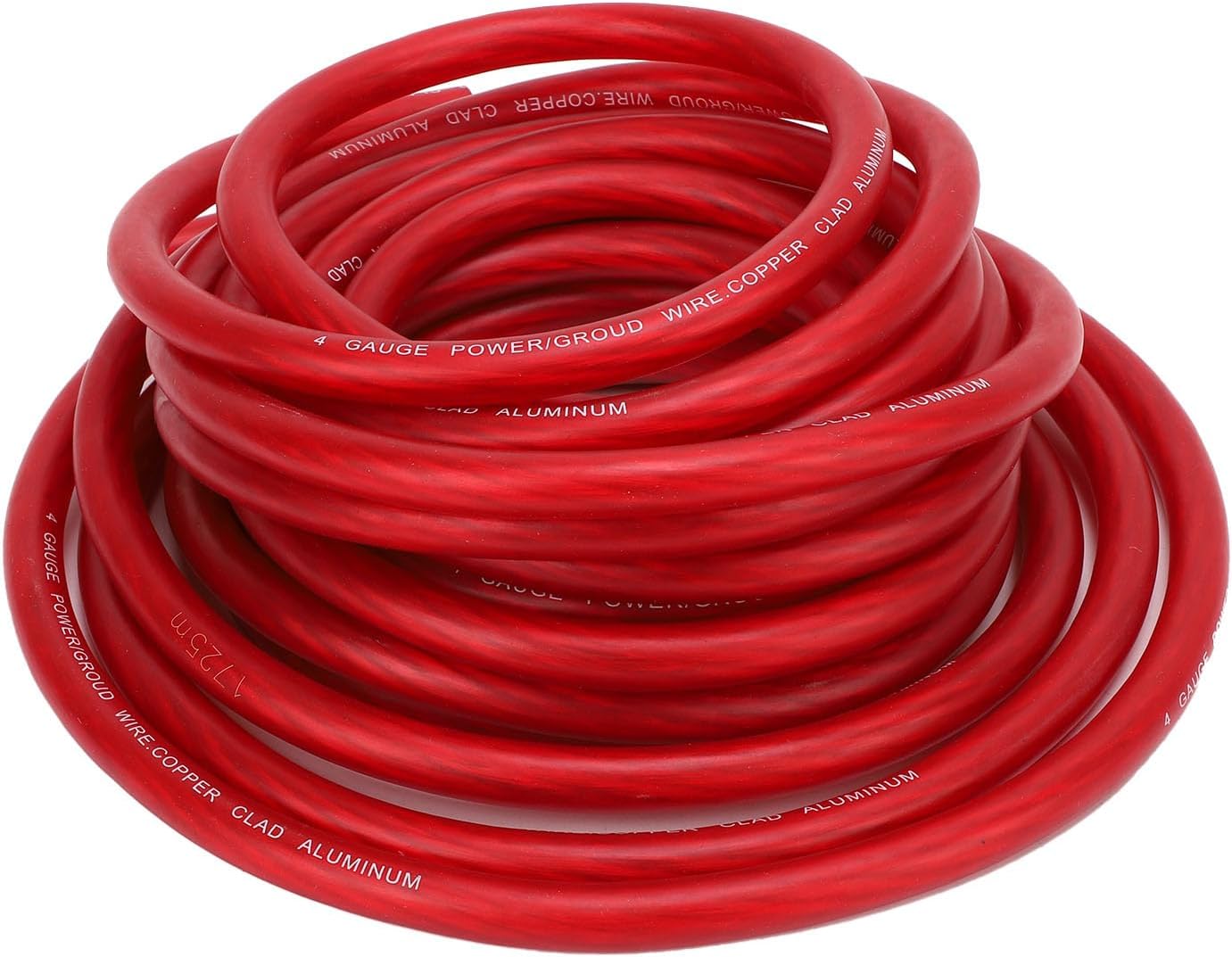 4 Gauge Wire, Copper Clad Aluminum CCA Soft Touch 25ft 4 AWG Power Ground Cable for Car Speaker Systems Rv Trailer, Made with, Soft Touch Sheath, Color Coded Wires, for Easy (Red)