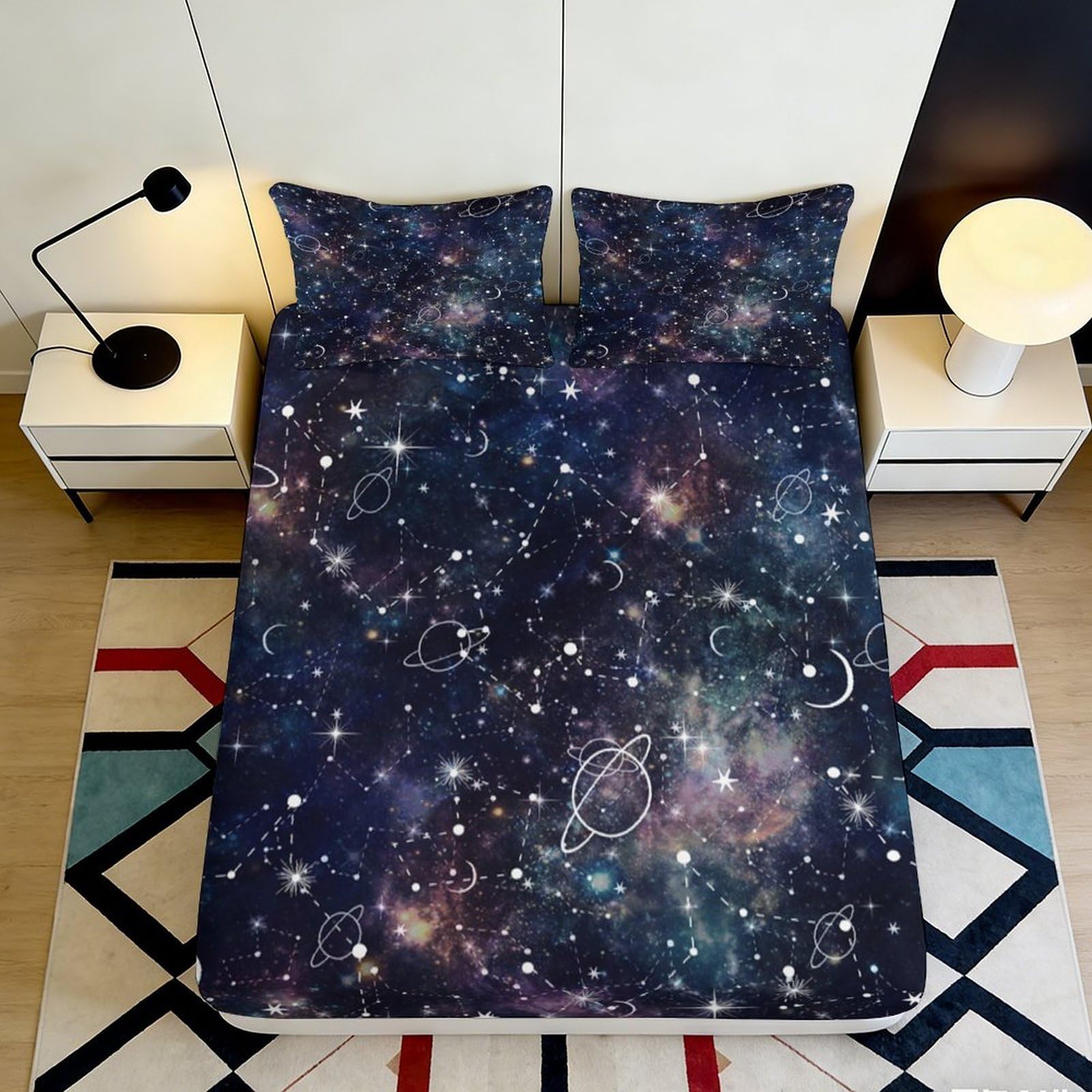 3D Printed Galaxy Starry Sky Fitted Sheet Microfiber Bedroom Decor Cosmic Nebula Mattress Cover Machine Washable 90x200x25cm
